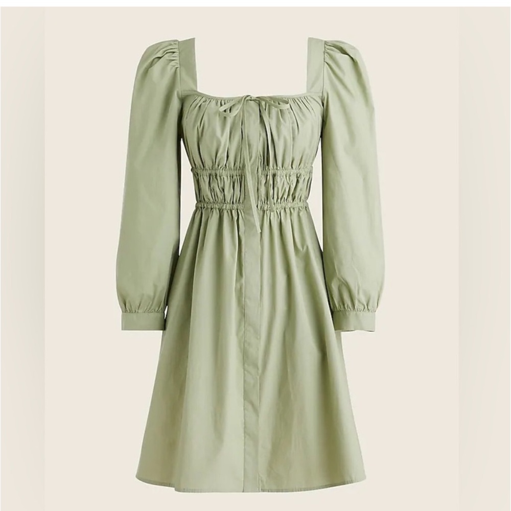 Jcrew poplin sage square neck cinch waist dress
